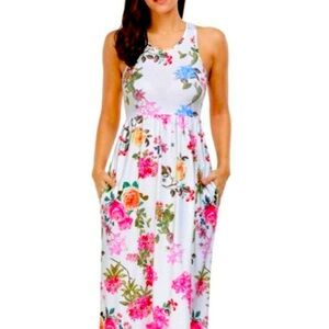 Lovely Fashion Small Festive Summer Fruit Floral Pockets Racerback Maxi Dress